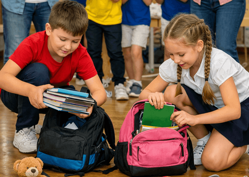 Эстафета «Собери портфель пятиклассника»